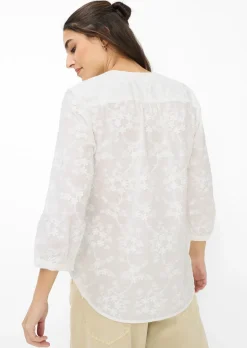Baumwollbluse mit aufgesetzten Blüten