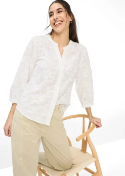 Baumwollbluse mit aufgesetzten Blüten