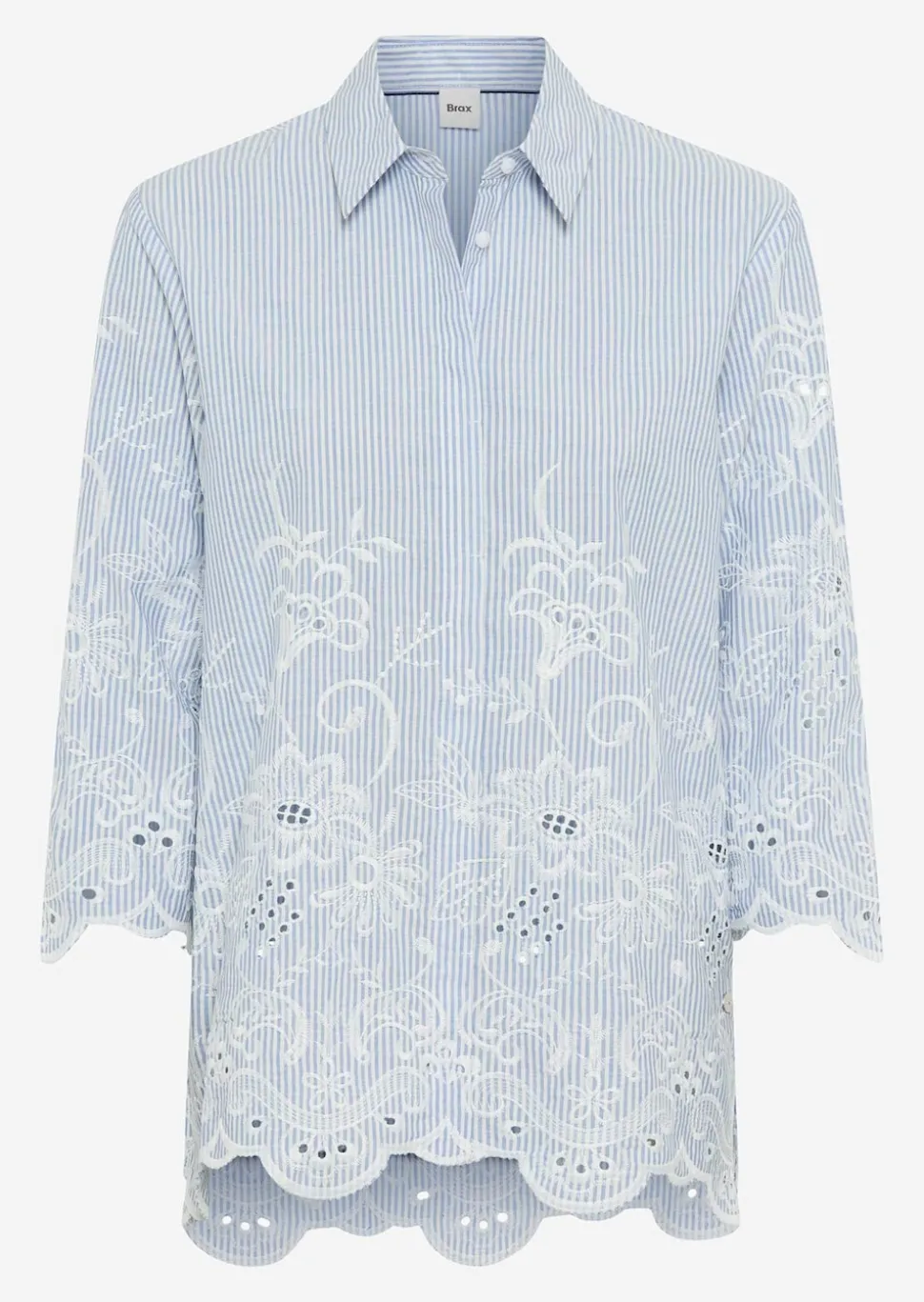 Baumwollbluse mit Streifen und Blütenstickerei