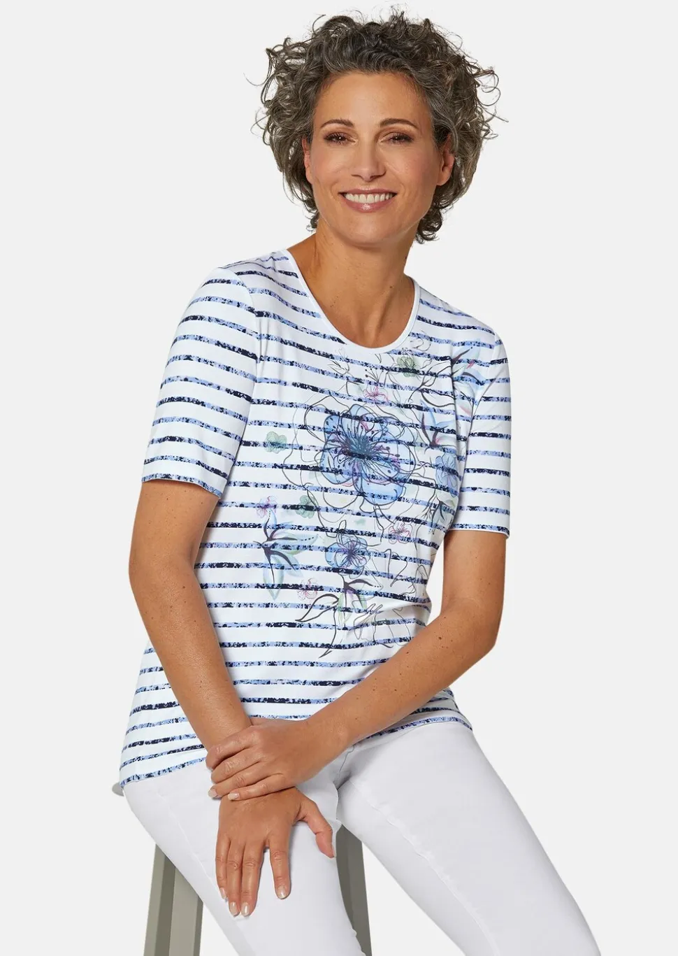Bequemes Druckshirt in Blumen-Ringeloptik