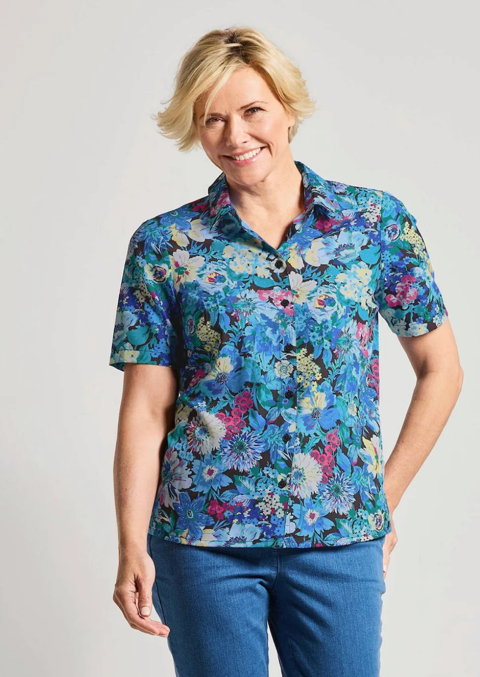 Bügelfreie Hemdbluse mit Blumenmuster