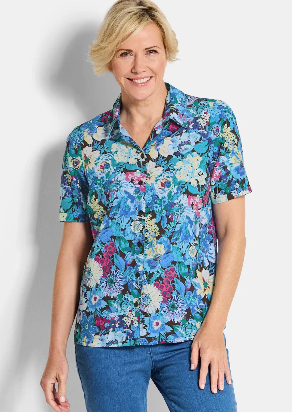 Bügelfreie Hemdbluse mit Blumenmuster