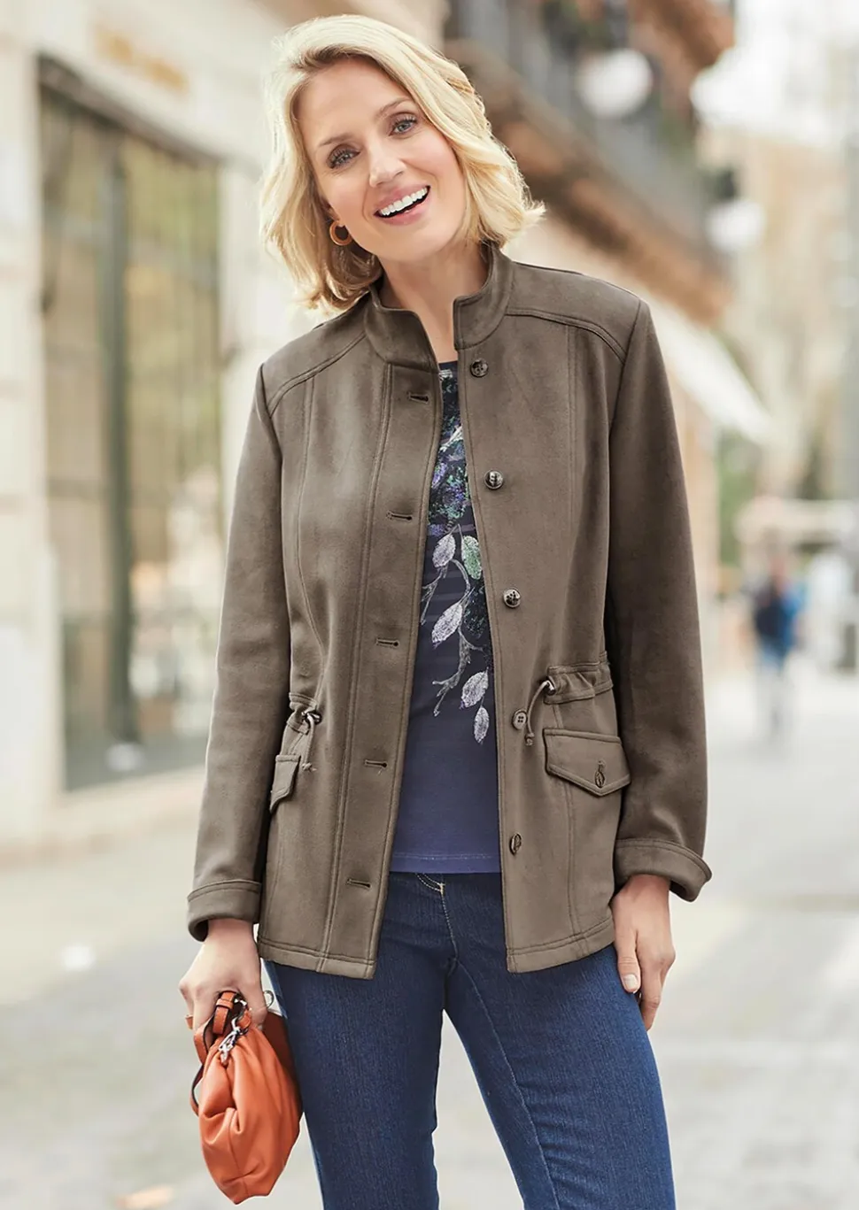 Blazer in weicher Velourslederoptik