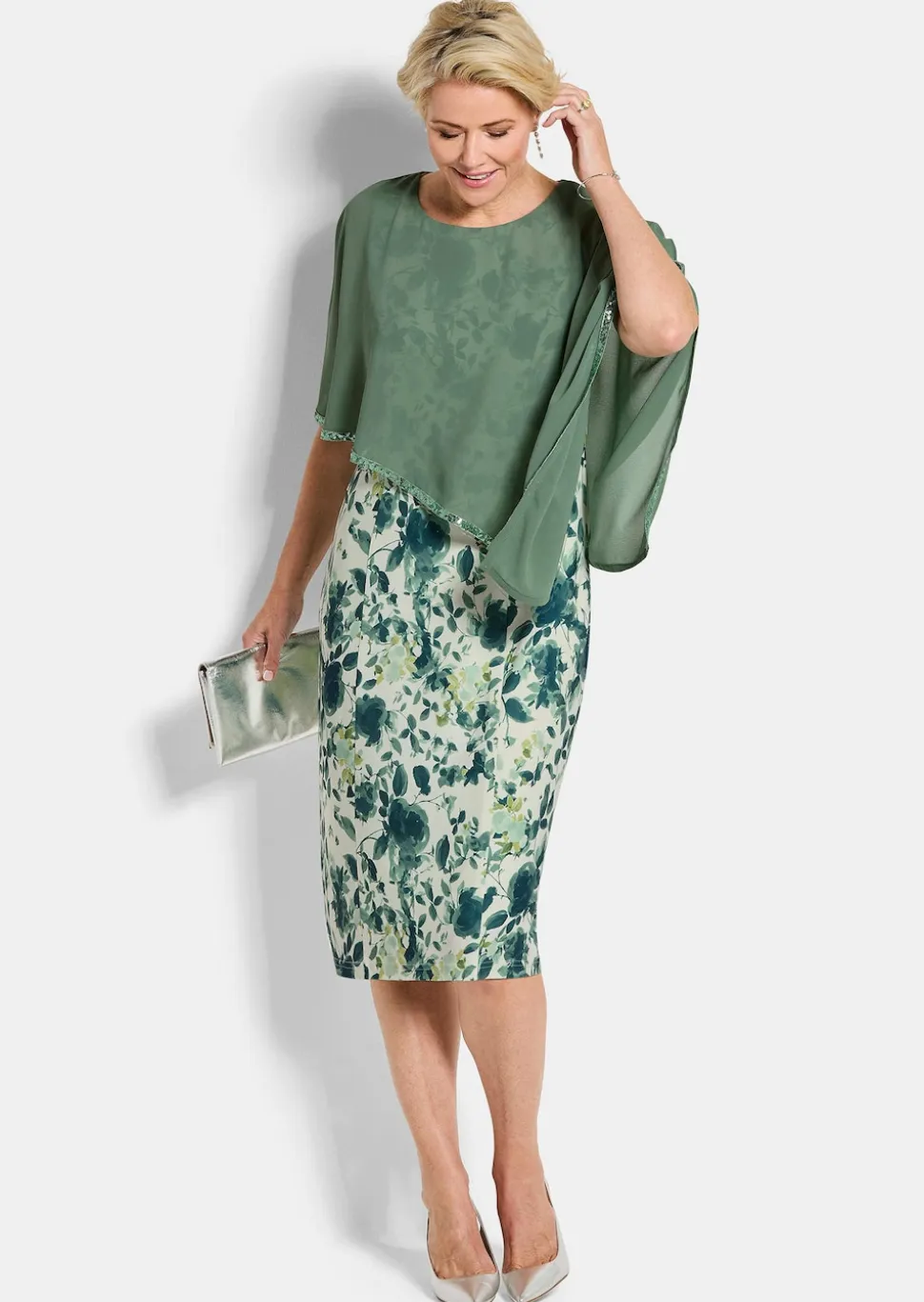 Blumenkleid mit Chiffon-Überwurf
