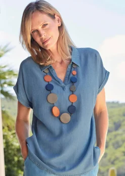 Bluse in Denim-Optik