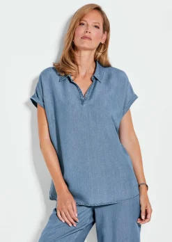 Bluse in Denim-Optik