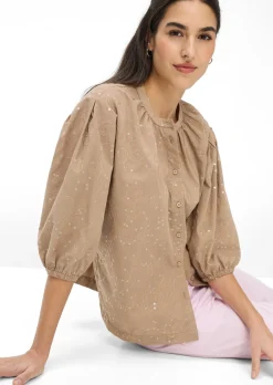 Bluse mit Blütenstickerei und Pailletten