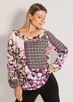 Bluse mit Blumenprint und Bordüre