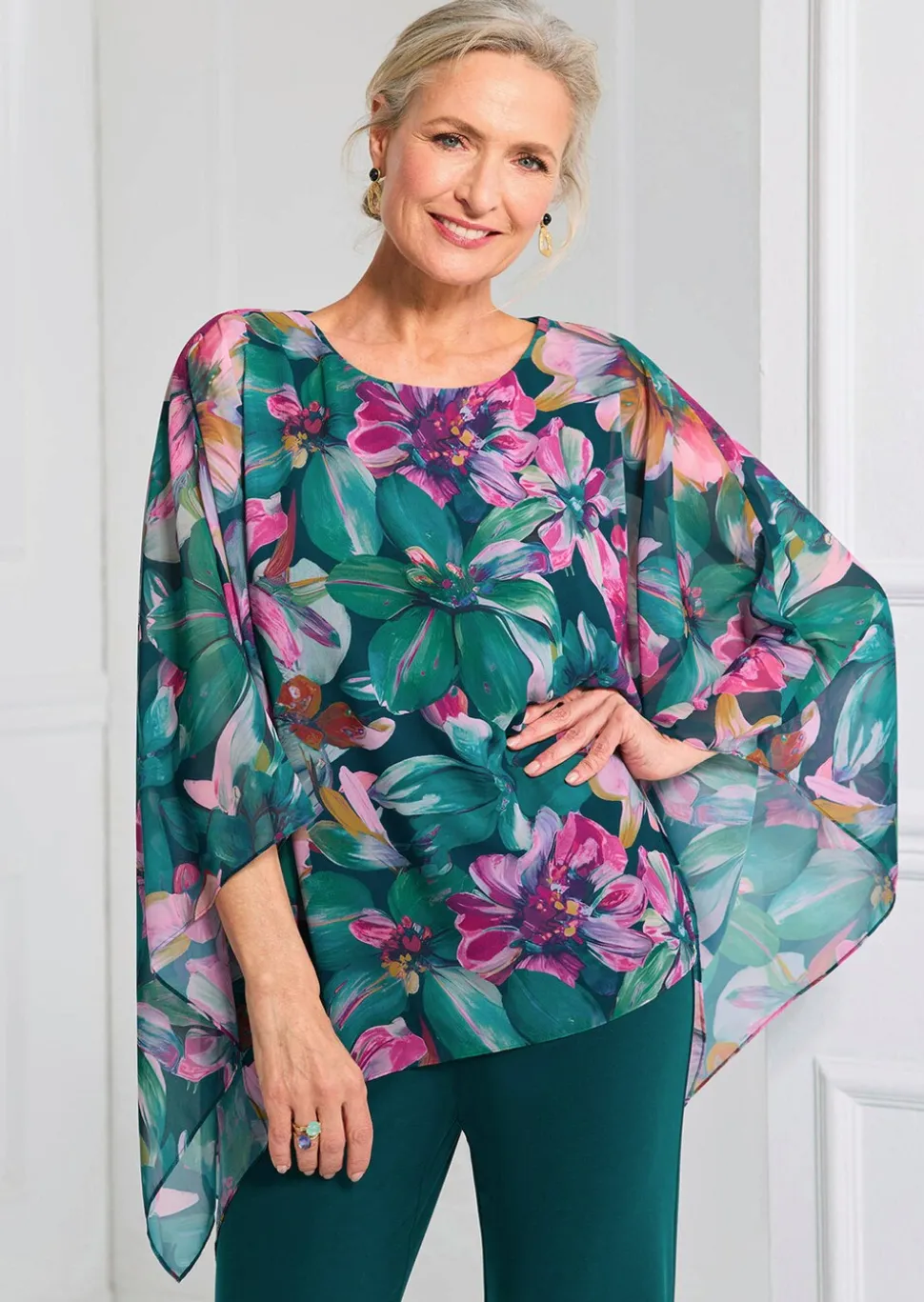 Blusenshirt mit Überwurf aus Chiffon