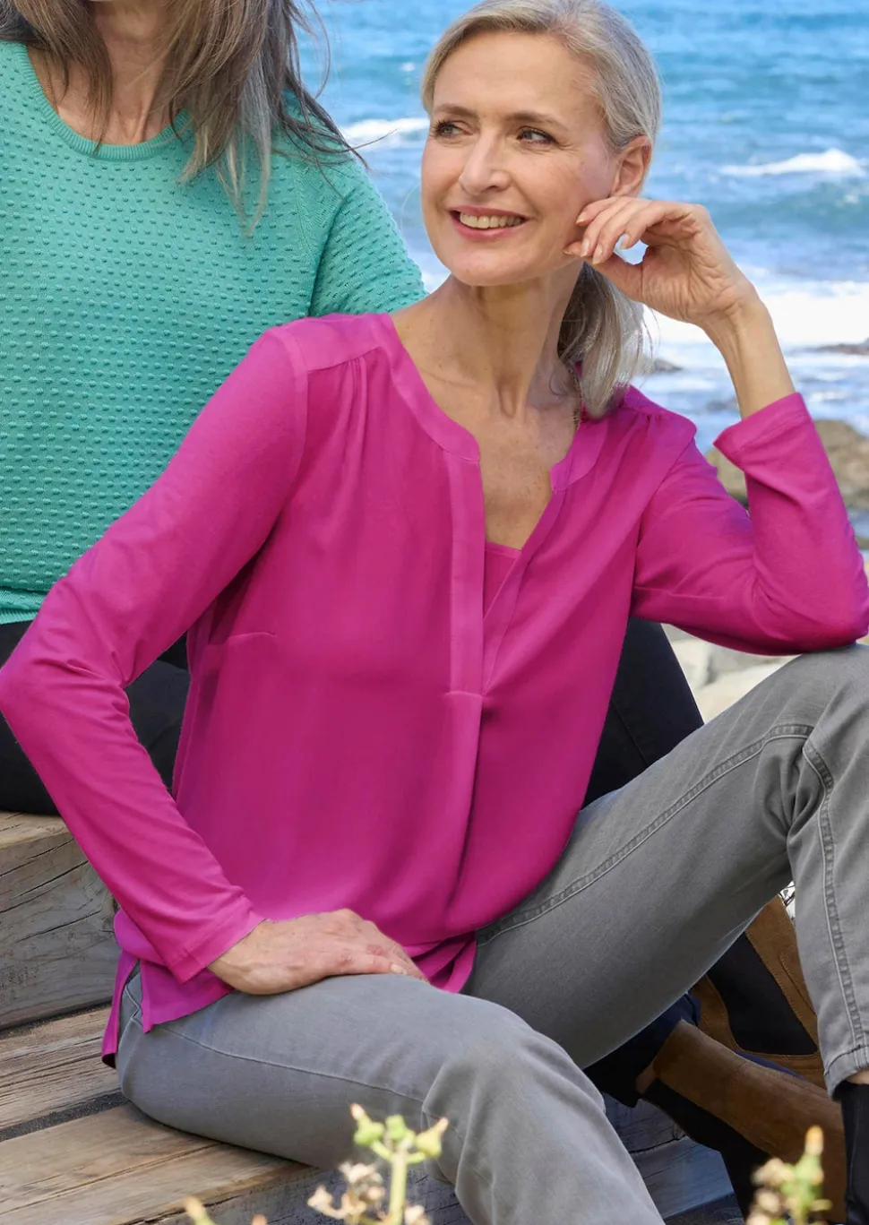 Blusenshirt mit Chiffon-Einsatz