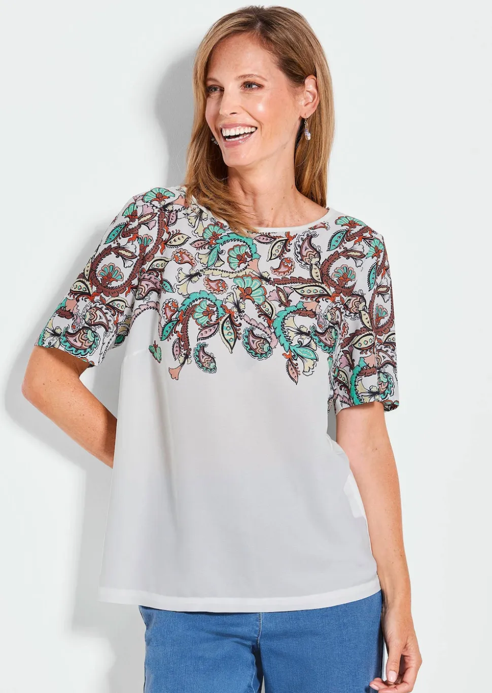 Blusenshirt mit platziertem Paisley-Muster