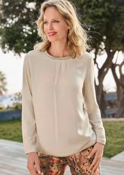 Blusenshirt mit schimmernder Ausschnittblende