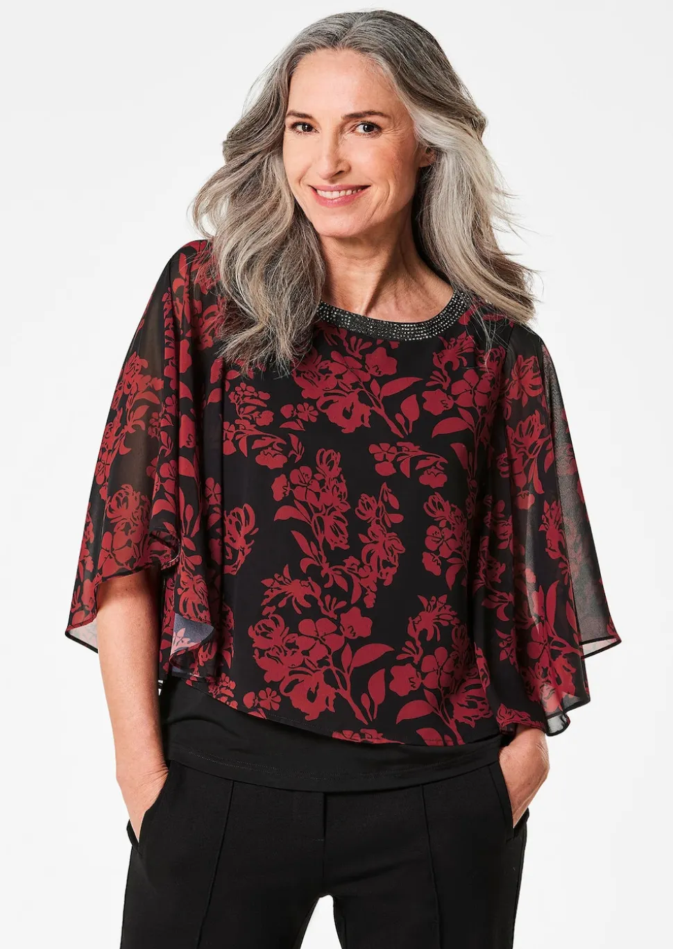 Blusenshirt mit weiten Chiffon-Ärmeln