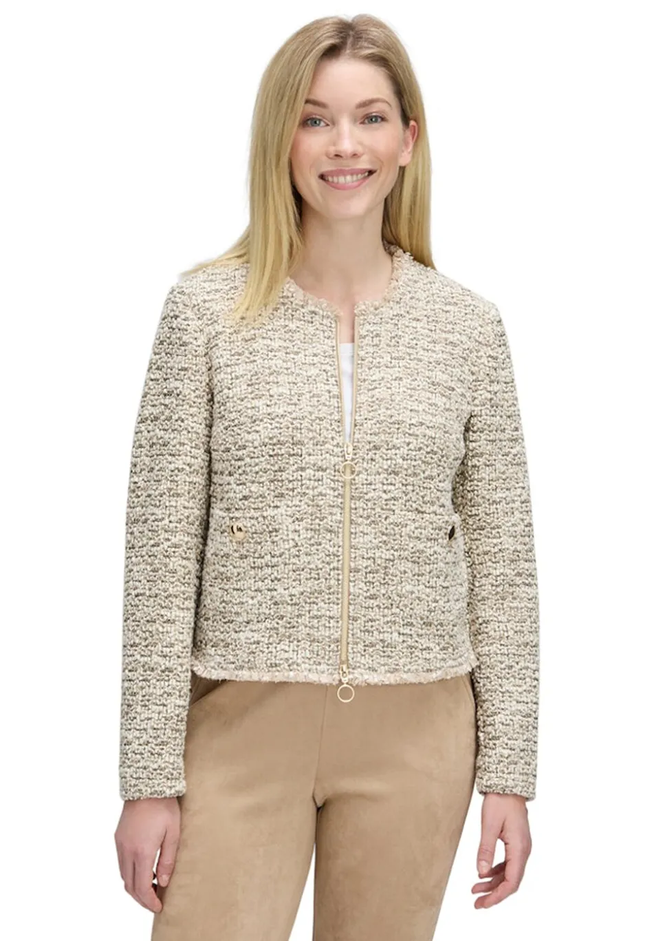 Bouclé-Cardigan mit Reißverschluss