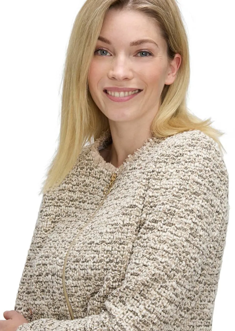 Bouclé-Cardigan mit Reißverschluss
