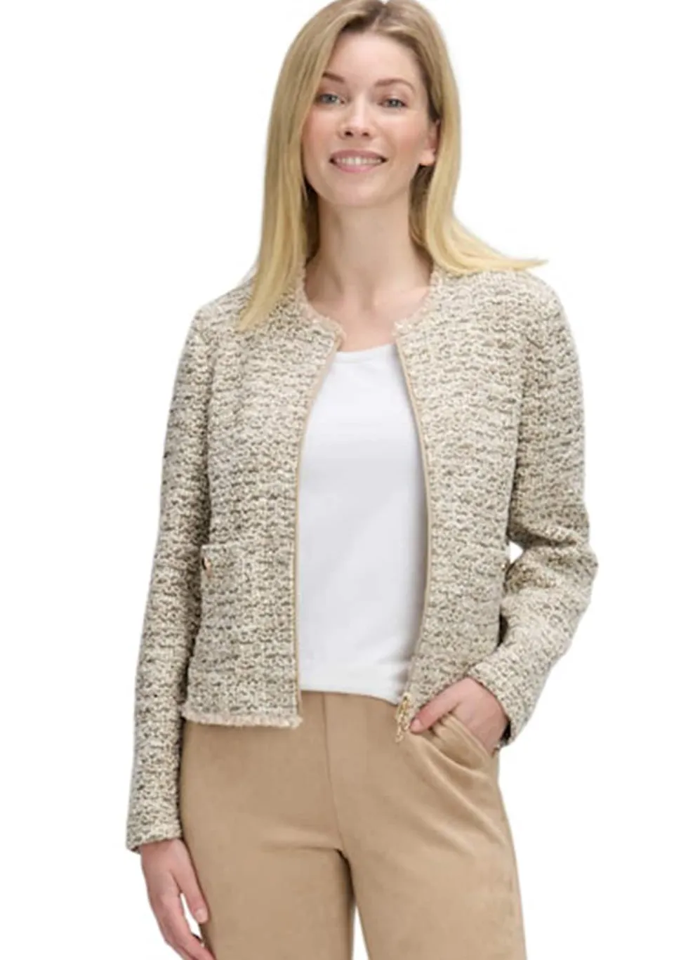 Bouclé-Cardigan mit Reißverschluss