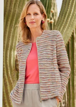 Bouclé-Jacke im Ringel-Look