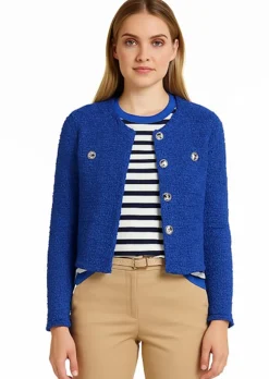 Bouclé-Jacke mit Glanzgarn und Fransensaum