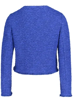 Bouclé-Jacke mit Glanzgarn und Fransensaum