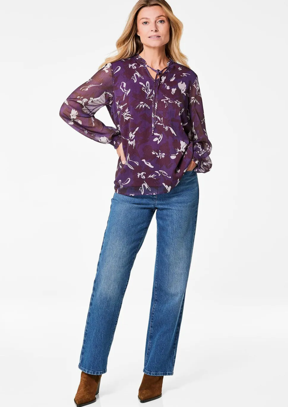 Chiffonbluse mit Gummibündchen