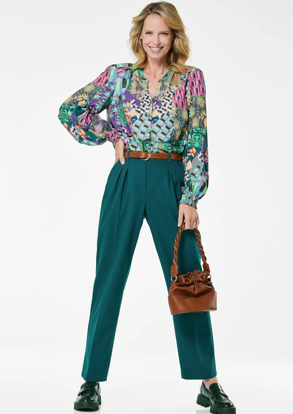 Druckbluse mit Patchmuster