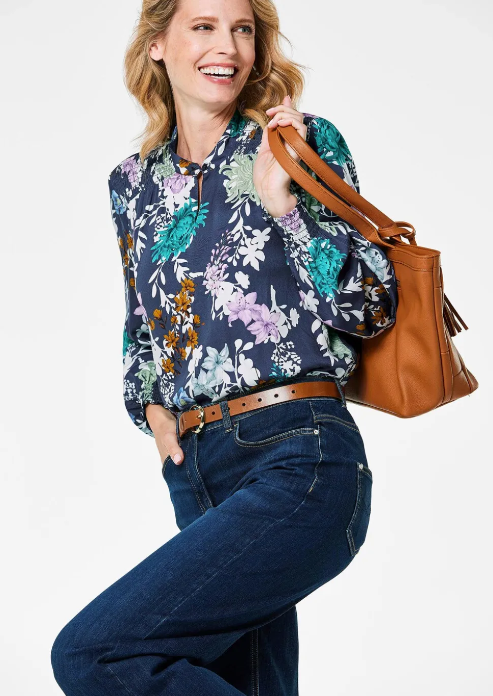 Druckbluse mit Smok-Details