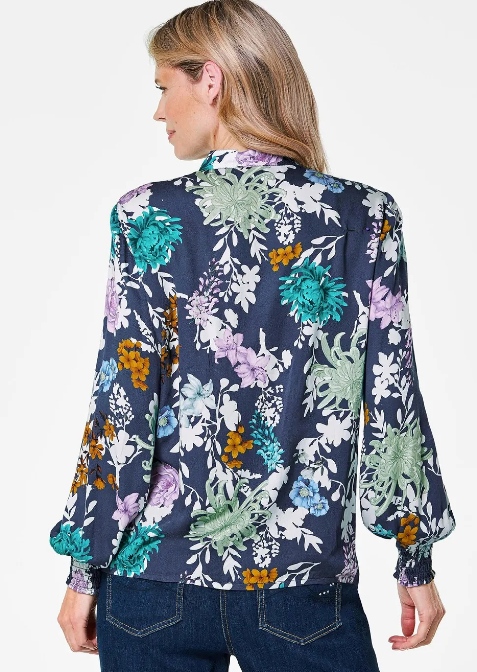 Druckbluse mit Smok-Details