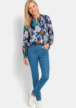 Druckbluse mit Smok-Details