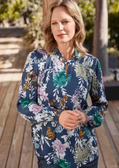 Druckbluse mit Smok-Details