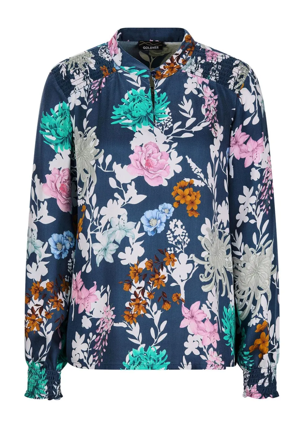Druckbluse mit Smok-Details