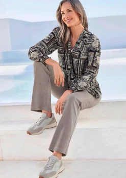 Druckbluse mit Tunika-Ausschnitt