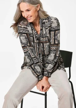 Druckbluse mit Tunika-Ausschnitt