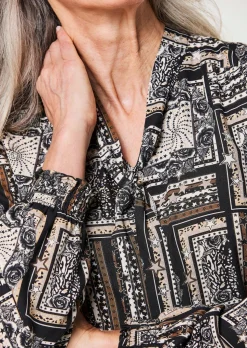 Druckbluse mit Tunika-Ausschnitt