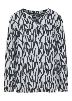 Druckbluse mit Tunikaausschnitt