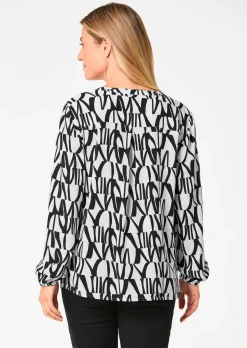 Druckbluse mit Tunikaausschnitt