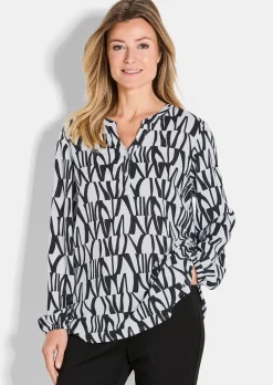 Druckbluse mit Tunikaausschnitt