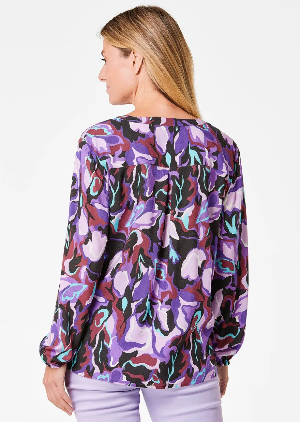 Druckbluse mit Tunikaausschnitt