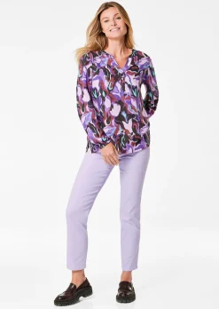 Druckbluse mit Tunikaausschnitt