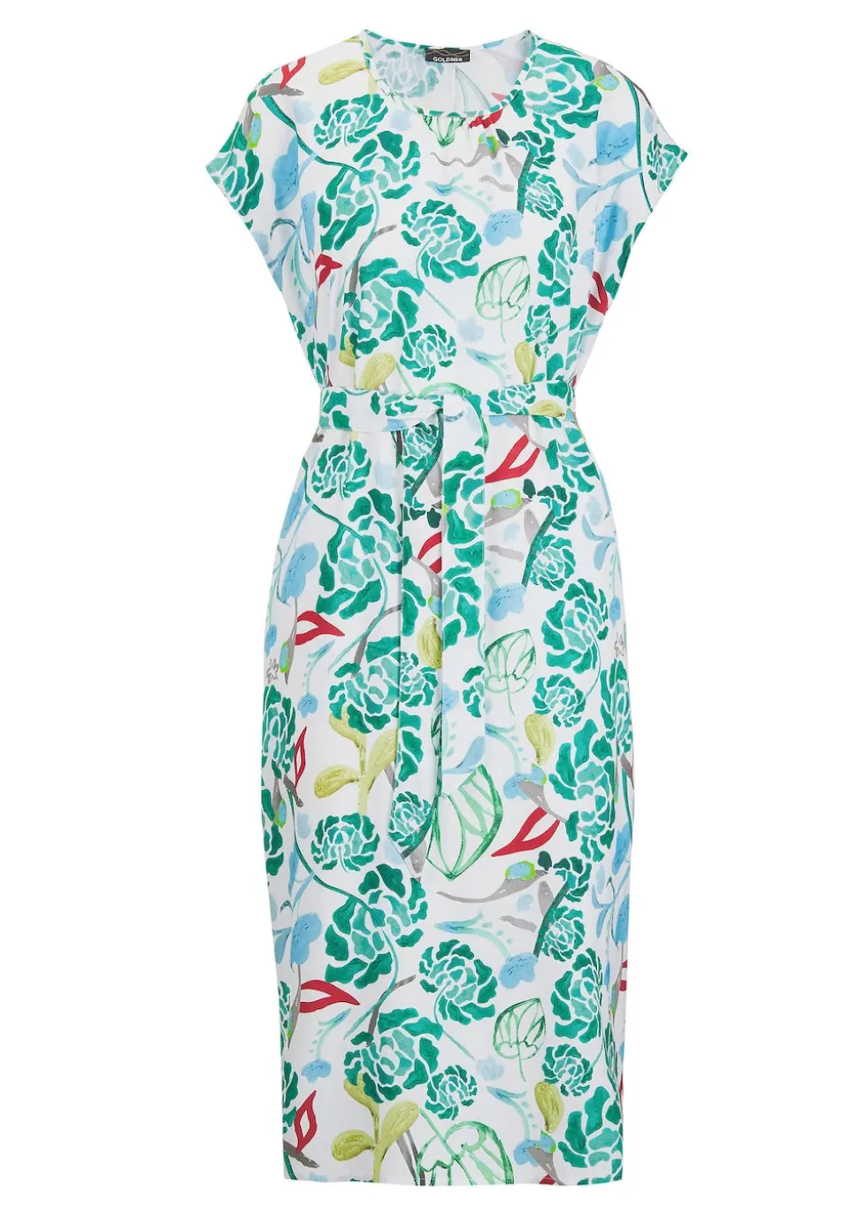 Druckkleid mit Alloverprint & Bindegürtel