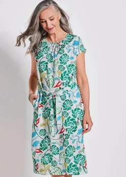 Druckkleid mit Alloverprint & Bindegürtel