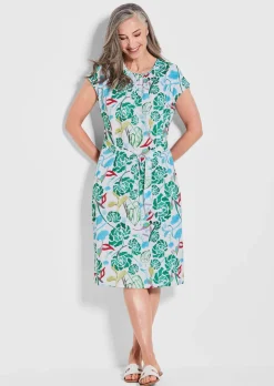Druckkleid mit Alloverprint & Bindegürtel