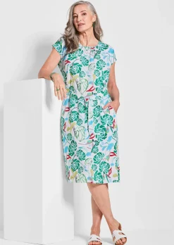 Druckkleid mit Alloverprint & Bindegürtel