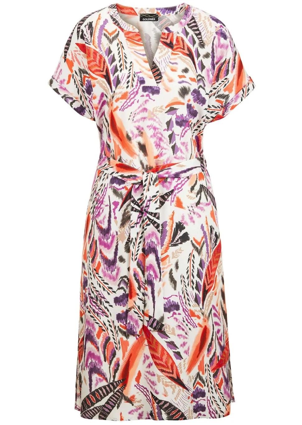 Druckkleid mit bedruckten Federn
