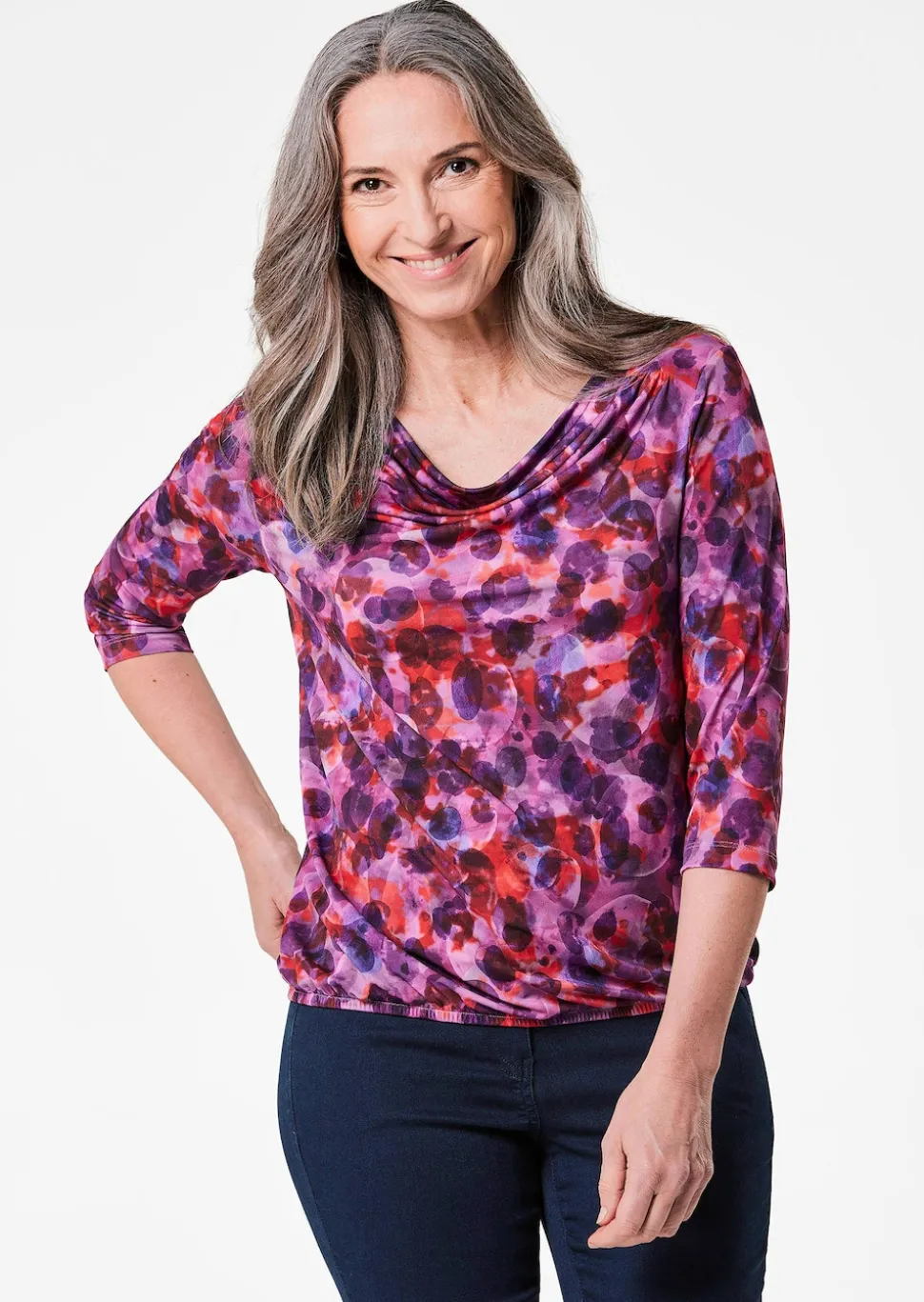 Druckshirt mit Wasserfallausschnitt