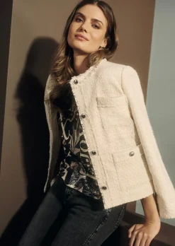 Edle Bouclé-Jacke mit Fransenkante