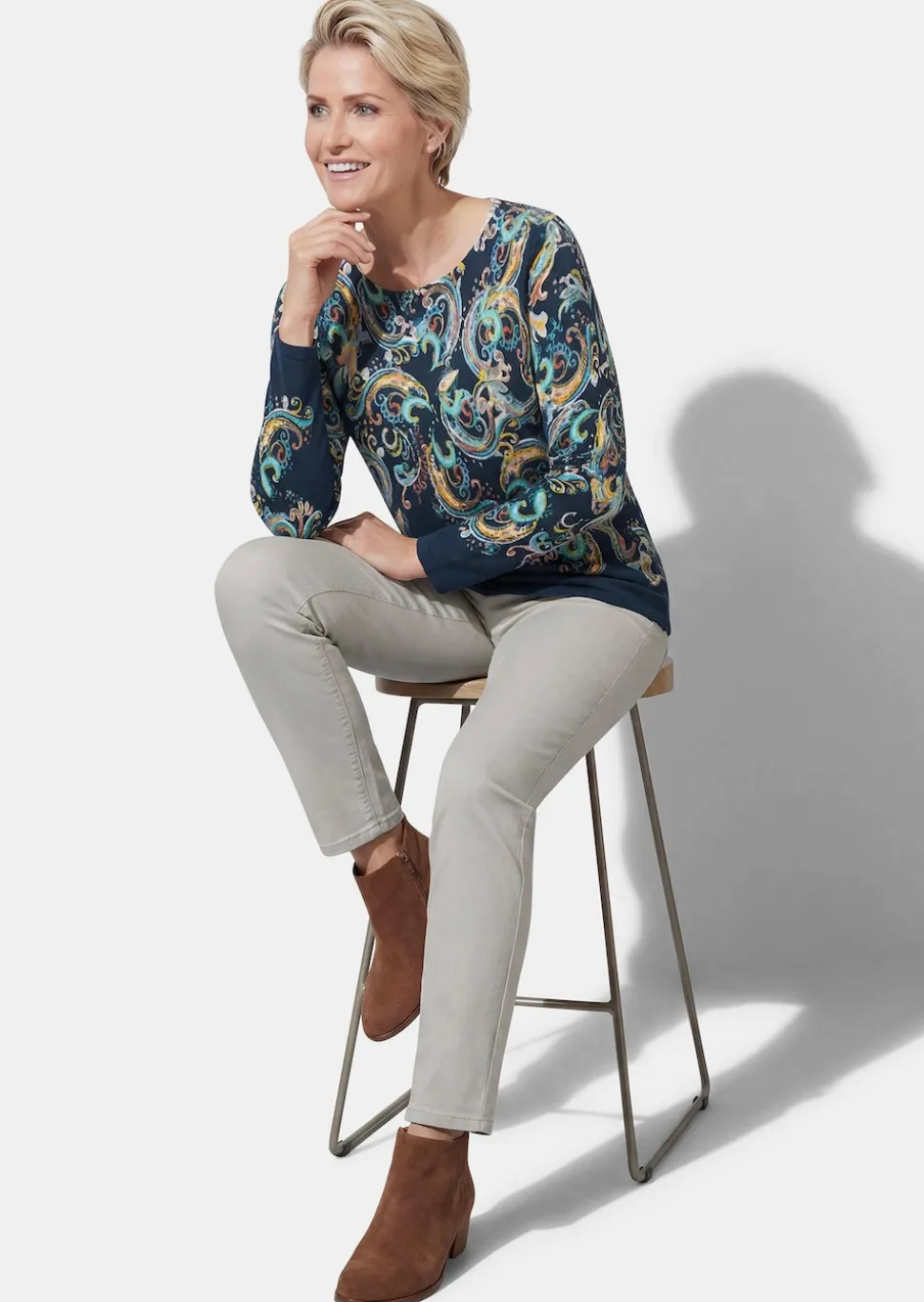 Feinstrickpullover mit Paisley-Muster