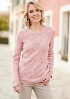 Femininer Ajourpullover aus hochwertigem Melange-Garn