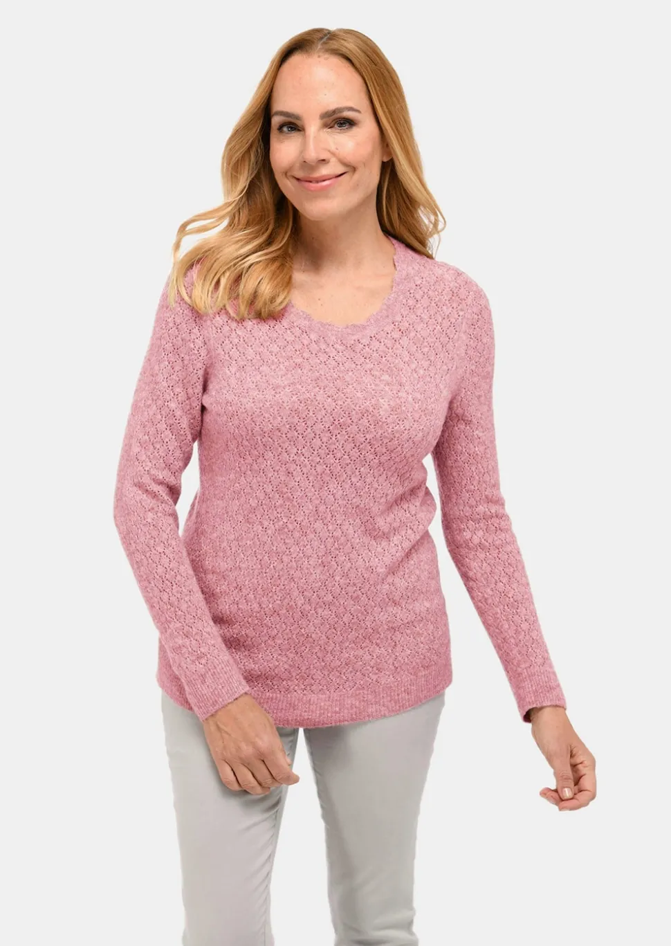 Femininer Ajourpullover aus hochwertigem Melange-Garn