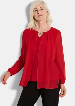 Festliche Bluse mit Chiffonüberwurf und Schmuckelement