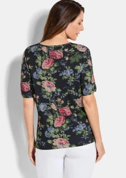Florales Jersey-Shirt mit Raffungen